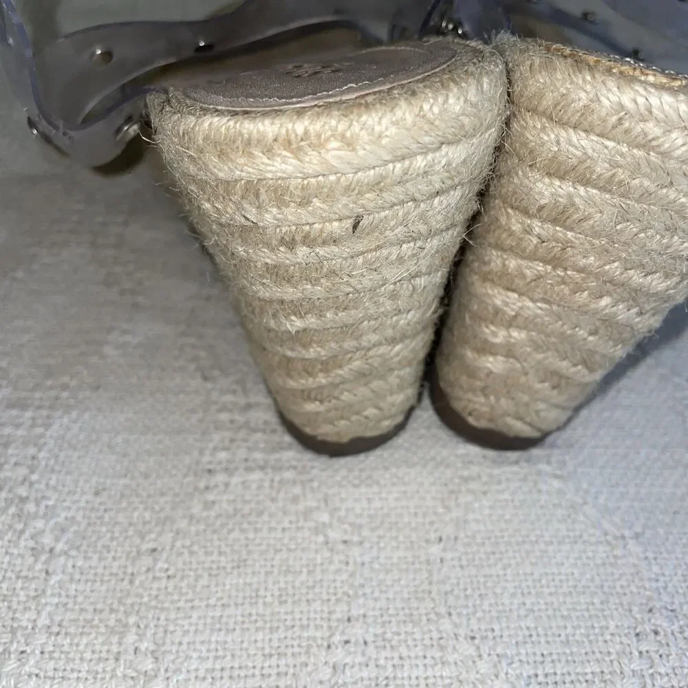 Schutz Women’s Wedge Espadrilles Size 9.5 B Clear Straps Jute Beach Cruise Fun